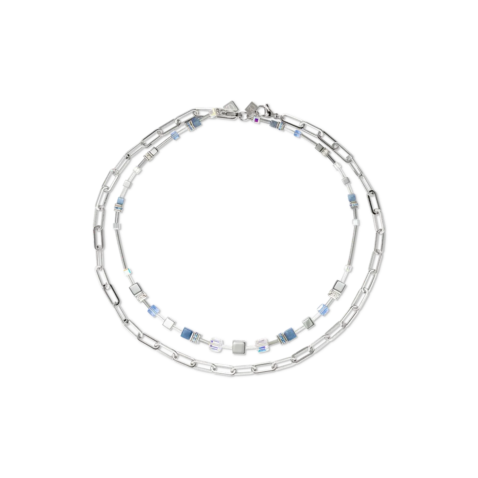 coeur-de-lion-geocube-fusion-chain-halskette-silber-blau-multi-wear-layering image 1