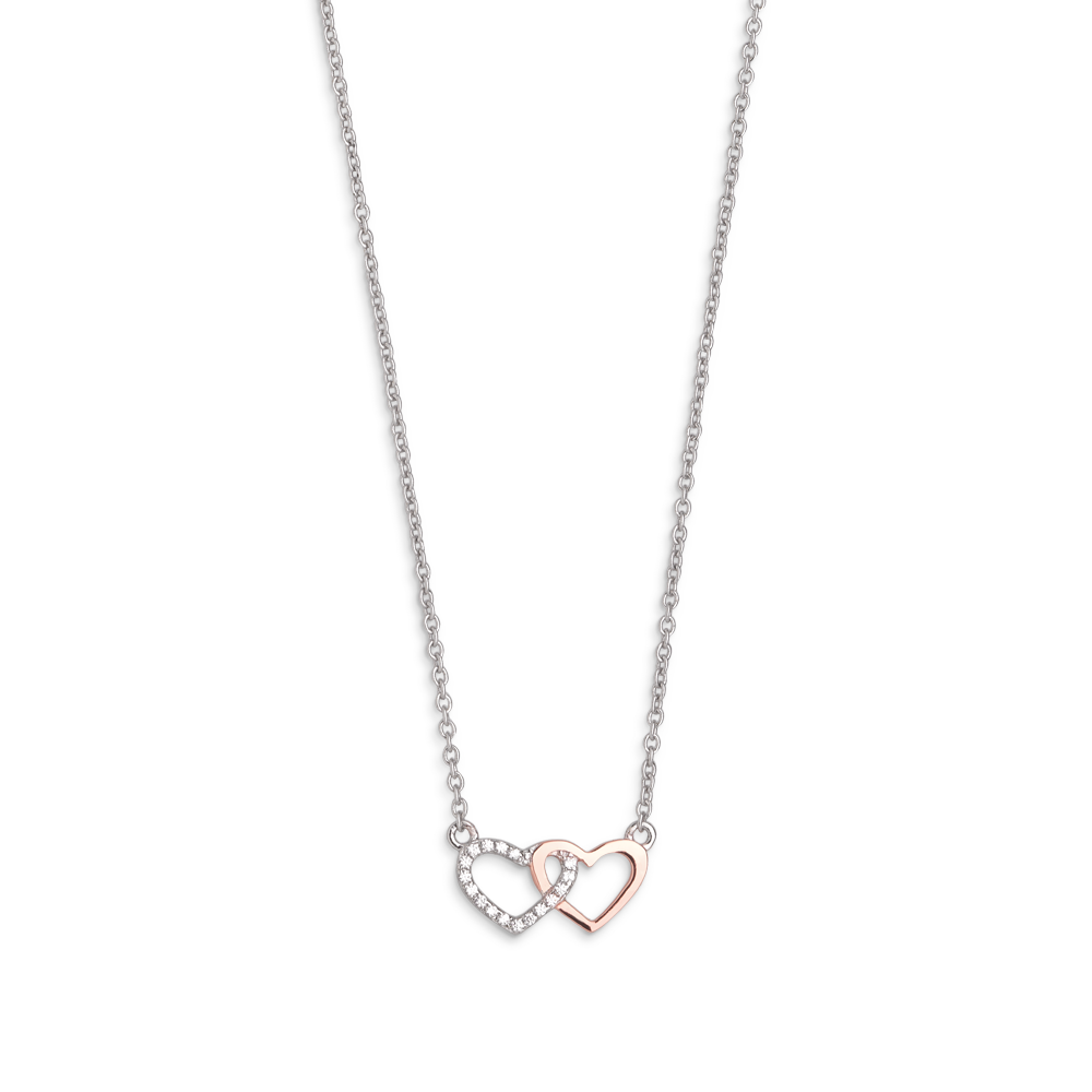 xenox-love-story-halskette-925-sterlingsilber-ros-vergoldet-doppel-herz image 1