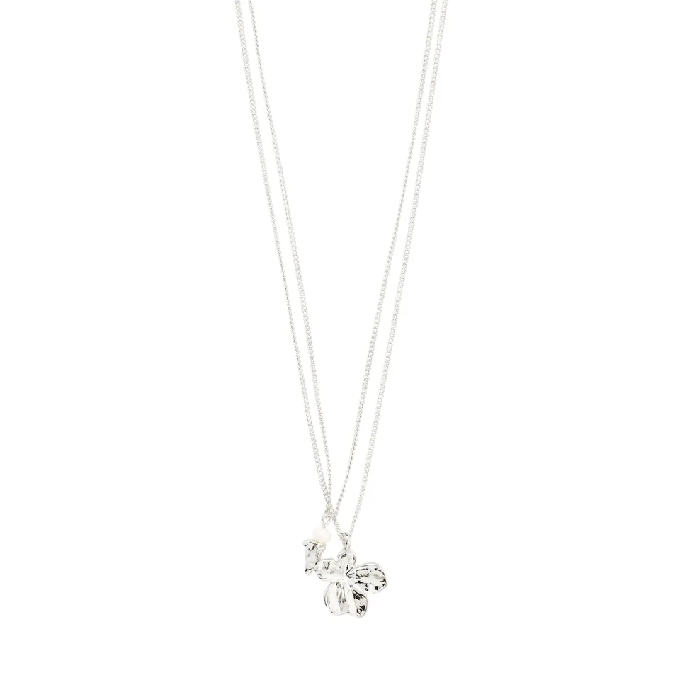 pilgrim-zhuri-halsketten-set-2-in-1-versilbert-blume-s-wasserperle image 1