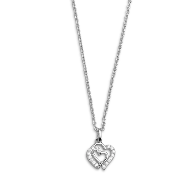 xenox-love-story-halskette-925-sterlingsilber-rhodiniert-mit-doppel-herz-zirkoni image 1