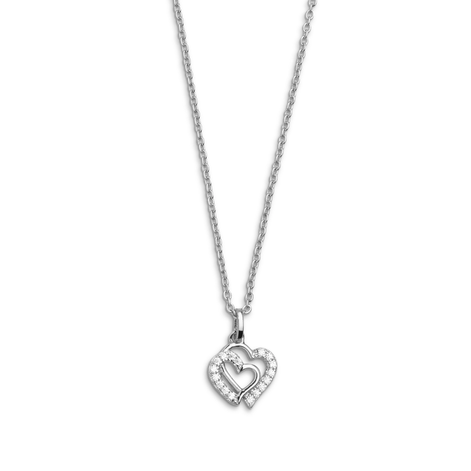 xenox-love-story-halskette-925-sterlingsilber-rhodiniert-mit-doppel-herz-zirkoni image 1