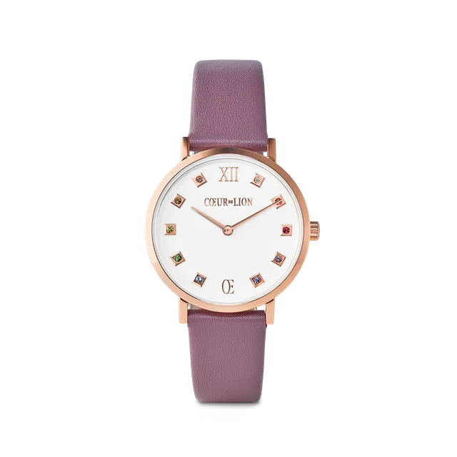 coeur-de-lion-uhr-rund-brilliant-white-armband-leder-mauve-ros-gold image 1