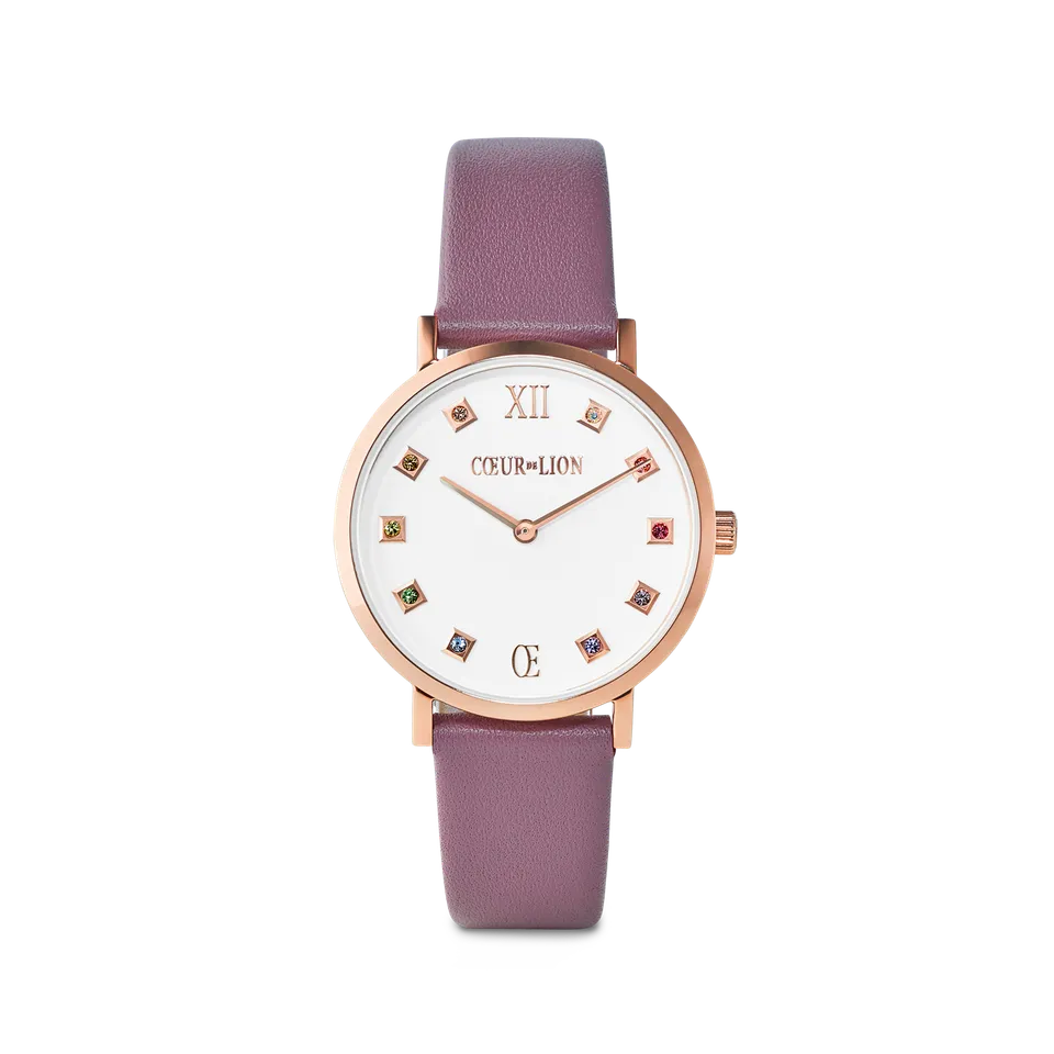 coeur-de-lion-uhr-rund-brilliant-white-armband-leder-mauve-ros-gold image 1