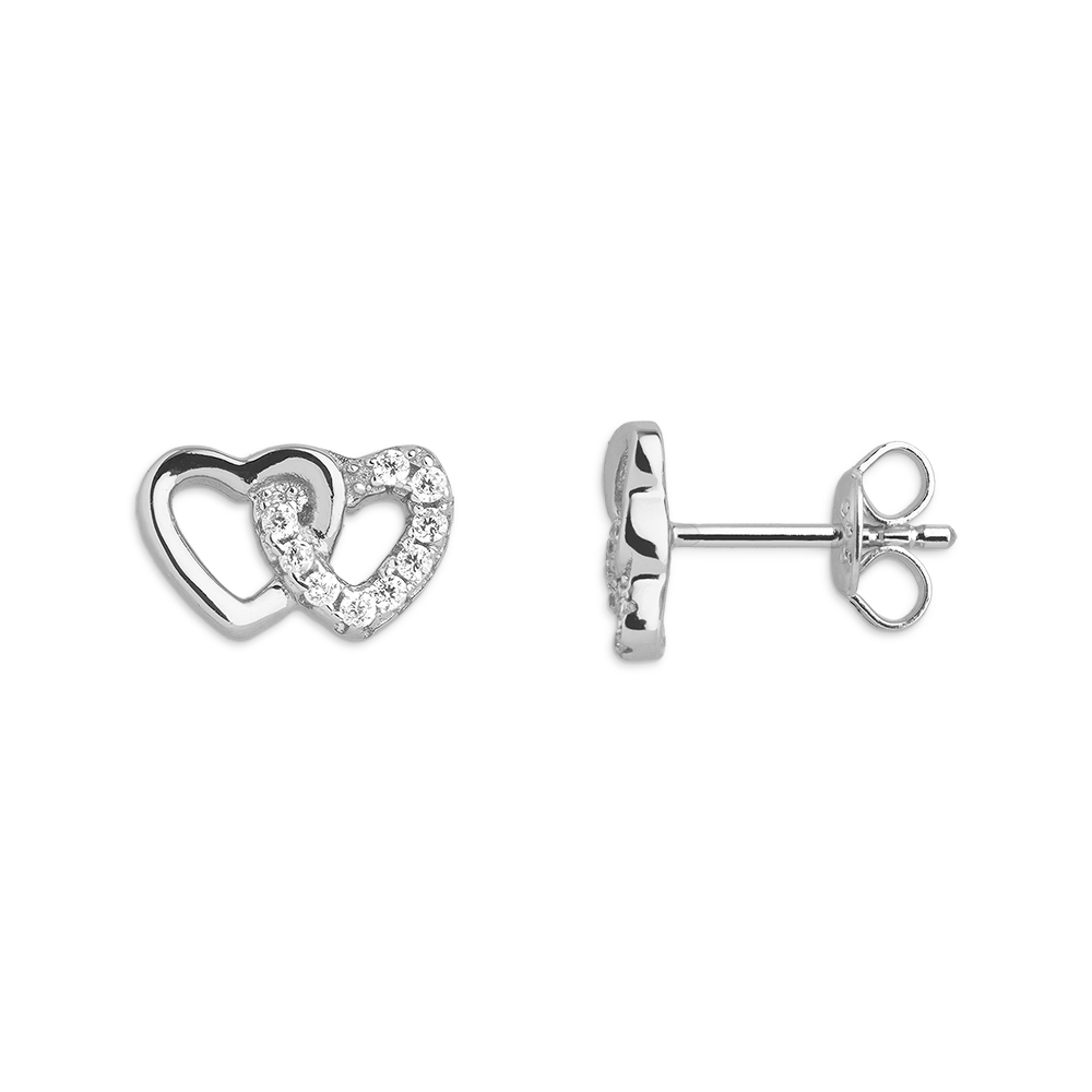 xenox-love-story-ohrringe-925-sterlingsilber-18k-vergoldung-doppel-herz-zirkonia image 1